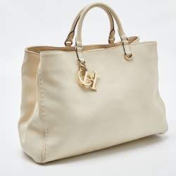 Pre Owned CH Carolina Herrera Cream Leather Tote