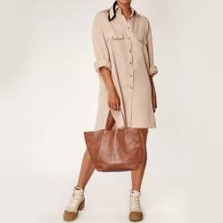 Pre Owned CH Carolina Herrera Brown Monogram Leather Matryoshka Tote