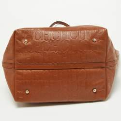 Pre Owned CH Carolina Herrera Brown Monogram Leather Matryoshka Tote