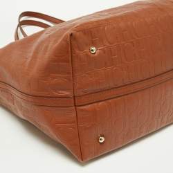 Pre Owned CH Carolina Herrera Brown Monogram Leather Matryoshka Tote