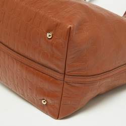 Pre Owned CH Carolina Herrera Brown Monogram Leather Matryoshka Tote