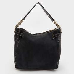 Pre Owned CH Carolina Herrera Black Nubuck and Leather Chain Hobo