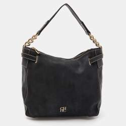 Pre Owned CH Carolina Herrera Black Nubuck and Leather Chain Hobo
