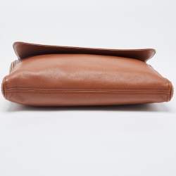 Pre Owned Carolina Herrera Brown Leather Flap Chain Shoulder Bag