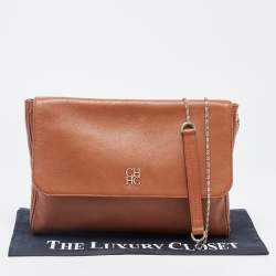 Pre Owned Carolina Herrera Brown Leather Flap Chain Shoulder Bag