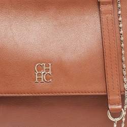 Pre Owned Carolina Herrera Brown Leather Flap Chain Shoulder Bag