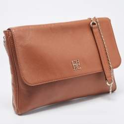 Pre Owned Carolina Herrera Brown Leather Flap Chain Shoulder Bag