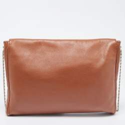 Pre Owned Carolina Herrera Brown Leather Flap Chain Shoulder Bag
