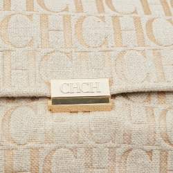 مملوكة مسبقًا CH Carolina Herrera Beige Monogram Canvas and Suede Flap Shoulder Bag
