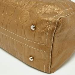 Pre Owned CH Carolina Herrera Metallic Gold Monogram Leather Large Andy Boston Bag