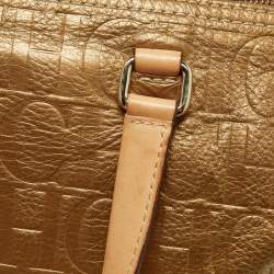 Pre Owned CH Carolina Herrera Metallic Gold Monogram Leather Large Andy Boston Bag