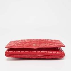 Pre Owned CH Carolina Herrera Red Quilted Leather Flap Wristlet Clutch