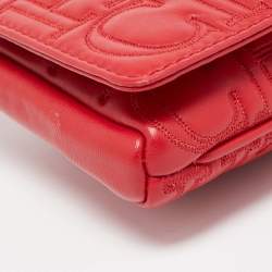 Pre Owned CH Carolina Herrera Red Quilted Leather Flap Wristlet Clutch
