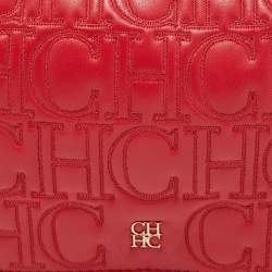 Pre Owned CH Carolina Herrera Red Quilted Leather Flap Wristlet Clutch