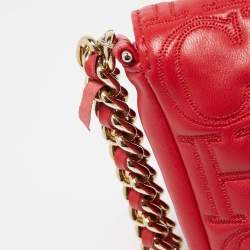 Pre Owned CH Carolina Herrera Red Quilted Leather Flap Wristlet Clutch