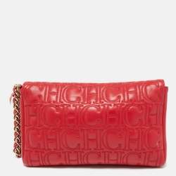 Pre Owned CH Carolina Herrera Red Quilted Leather Flap Wristlet Clutch