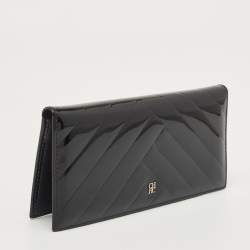 Pre Owned CH Carolina Herrera Black Chevron Patent Leather Continental Wallet