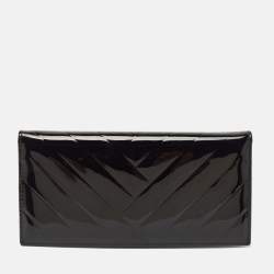 Pre Owned CH Carolina Herrera Black Chevron Patent Leather Continental Wallet