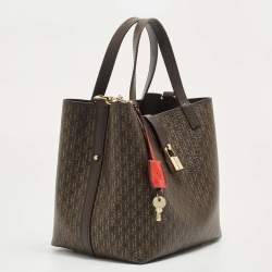 CH Carolina Herrera Choco Brown Signature Coated Canvas and Leather Matryoshka Padlock Tote
