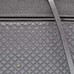 Pre Owned CH Carolina Herrera Metallic Grey Quilted Leather Front Zip Crossbody Bag