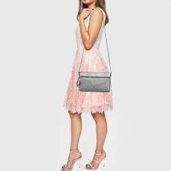 Pre Owned CH Carolina Herrera Metallic Grey Quilted Leather Front Zip Crossbody Bag