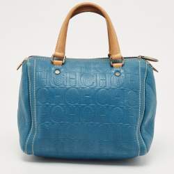Pre Owned CH Carolina Herrera Teal Blue Leather Andy Boston Bag