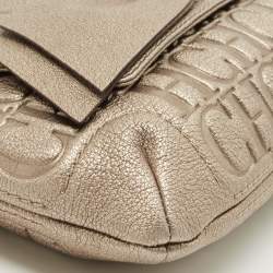 Pre Owned CH Carolina Herrera Pale Gold Monogram Embossed Leather Audrey Shoulder Bag