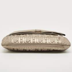 Pre Owned CH Carolina Herrera Pale Gold Monogram Embossed Leather Audrey Shoulder Bag