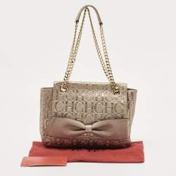 Pre Owned CH Carolina Herrera Pale Gold Monogram Embossed Leather Audrey Shoulder Bag
