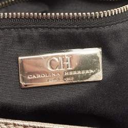Pre Owned CH Carolina Herrera Pale Gold Monogram Embossed Leather Audrey Shoulder Bag
