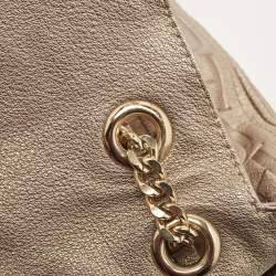 Pre Owned CH Carolina Herrera Pale Gold Monogram Embossed Leather Audrey Shoulder Bag