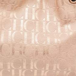 Pre Owned CH Carolina Herrera Rose Gold Monogram Embossed Leather Shoulder Bag