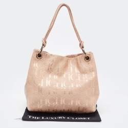 Pre Owned CH Carolina Herrera Rose Gold Monogram Embossed Leather Shoulder Bag
