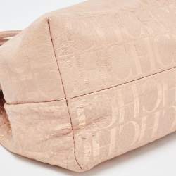 Pre Owned CH Carolina Herrera Rose Gold Monogram Embossed Leather Shoulder Bag