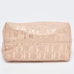 Pre Owned CH Carolina Herrera Rose Gold Monogram Embossed Leather Shoulder Bag