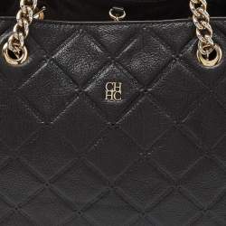 Pre Owned CH Carolina Herrera Black Quilted Leather Chain Shopper Tote