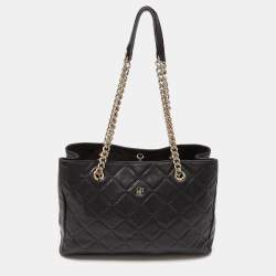 CH Carolina Herrera Black Quilted Leather Chain Shopper Tote