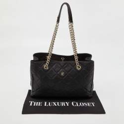 Pre Owned CH Carolina Herrera Black Quilted Leather Chain Shopper Tote