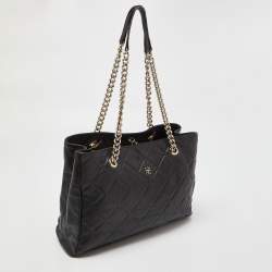 Pre Owned CH Carolina Herrera Black Quilted Leather Chain Shopper Tote