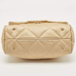 Carolina Herrera Gold Embossed Leather Metal Flap Shoulder Bag