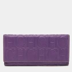 Pre Owned CH Carolina Herrera Purple Monogram Embossed Leather Flap Continental Wallet