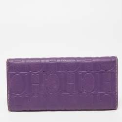 Pre Owned CH Carolina Herrera Purple Monogram Embossed Leather Flap Continental Wallet