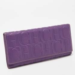 Pre Owned CH Carolina Herrera Purple Monogram Embossed Leather Flap Continental Wallet