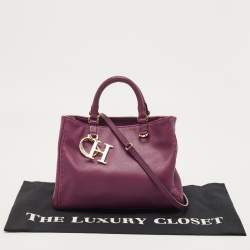 Pre Owned CH Carolina Herrera Purple Leather Tote