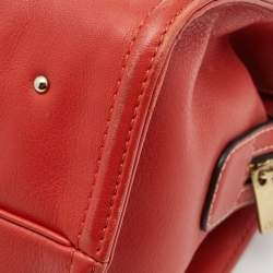 Pre Owned Carolina Herrera Red Leather Logo Charm Tote