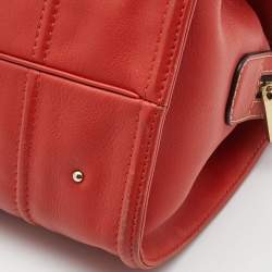 Pre Owned Carolina Herrera Red Leather Logo Charm Tote