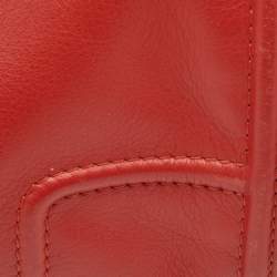 Pre Owned Carolina Herrera Red Leather Logo Charm Tote