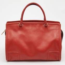 Pre Owned Carolina Herrera Red Leather Logo Charm Tote
