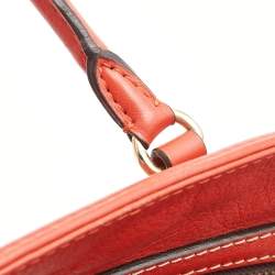 Pre Owned Carolina Herrera Red Leather Logo Charm Tote