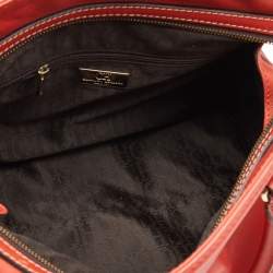 Pre Owned Carolina Herrera Red Leather Logo Charm Tote